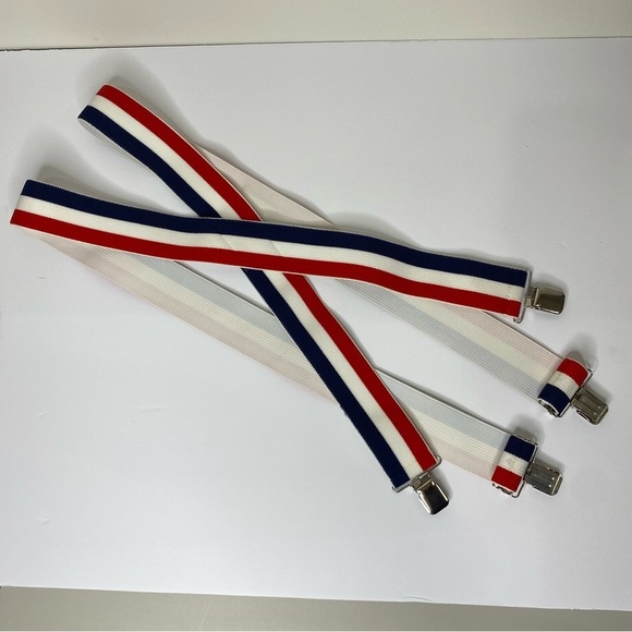 Vintage Mens Suspenders Clip On Adjustable Red White And Blue 1 1/2" Wide - Picture 4 of 5